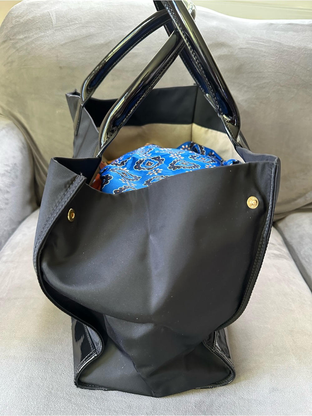 Tory Burch Black Nylon Tote with Patent Logo Trim - Picture 3 of 4